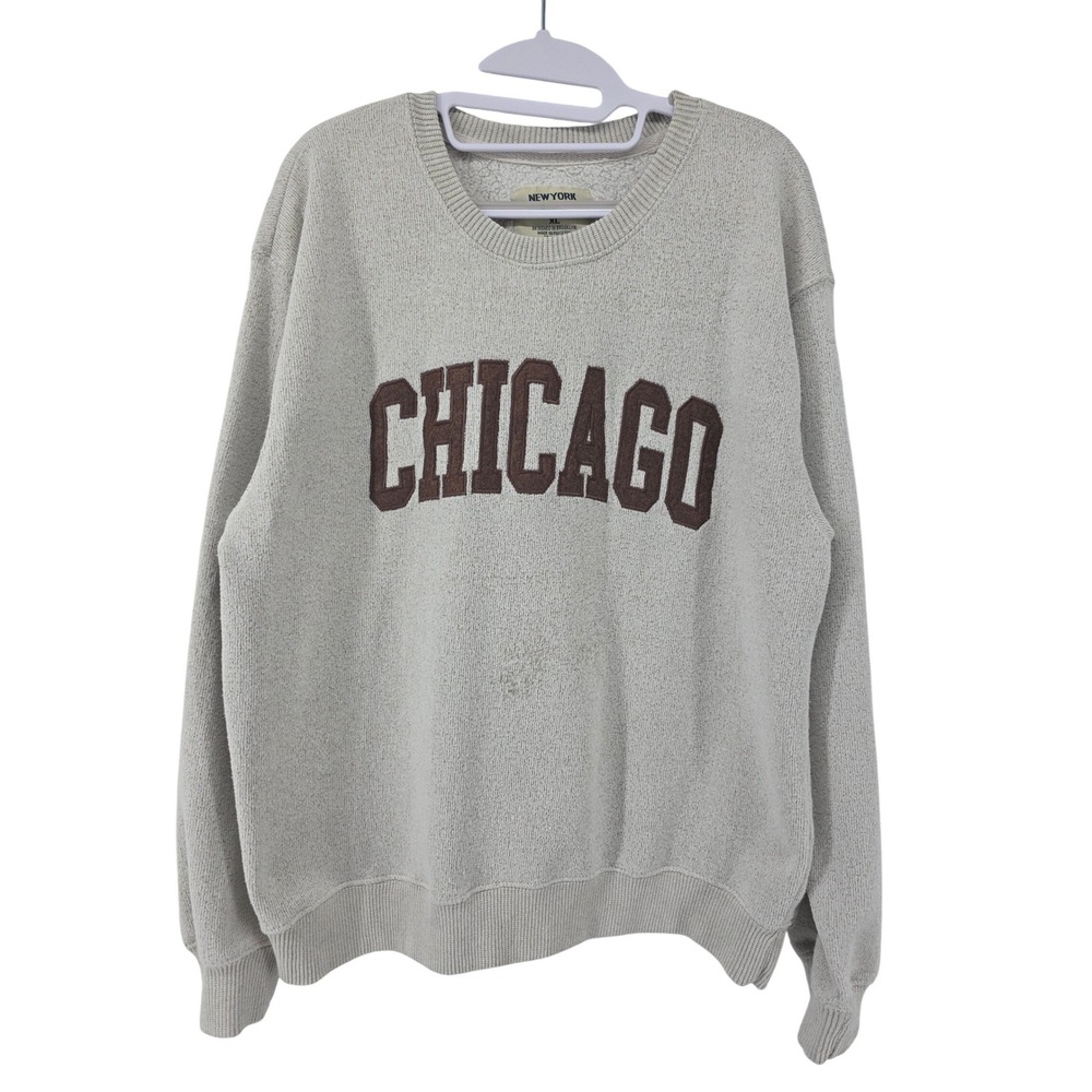 New York Popular Sweatshirt Size XL Chicago Embroidered Pullover Cotton
